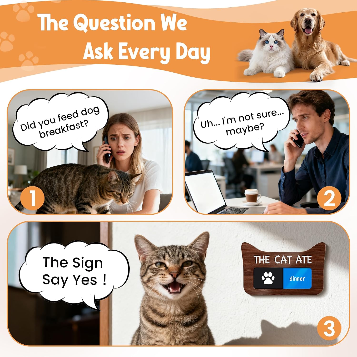 EliteSign magnetic pet fed schedule chart showing breakfast and dinner sliders