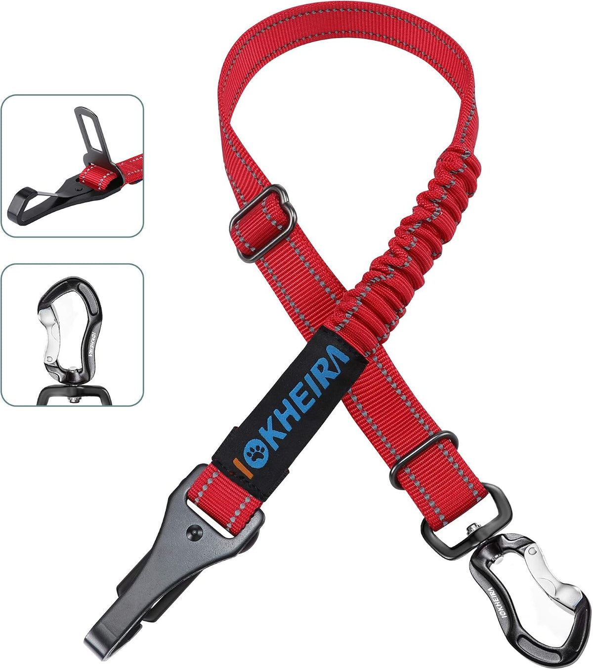IOKHEIRA Dog Seatbelt, Updated Adjustable Harness Reflective Bungee Dog Car Seat Belt with Aviation Aluminum Alloy Rotatable Carabiner, Hook & Buckle - Image 12