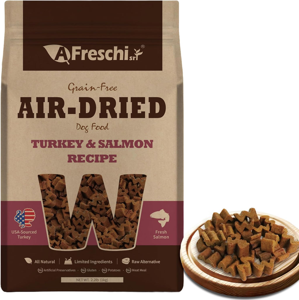 A Freschi srl air dried dog food turkey and salmon recipe front view bag