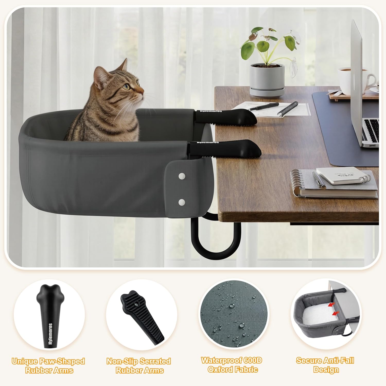 Large cat resting on Hylemoros desk mounted bed
