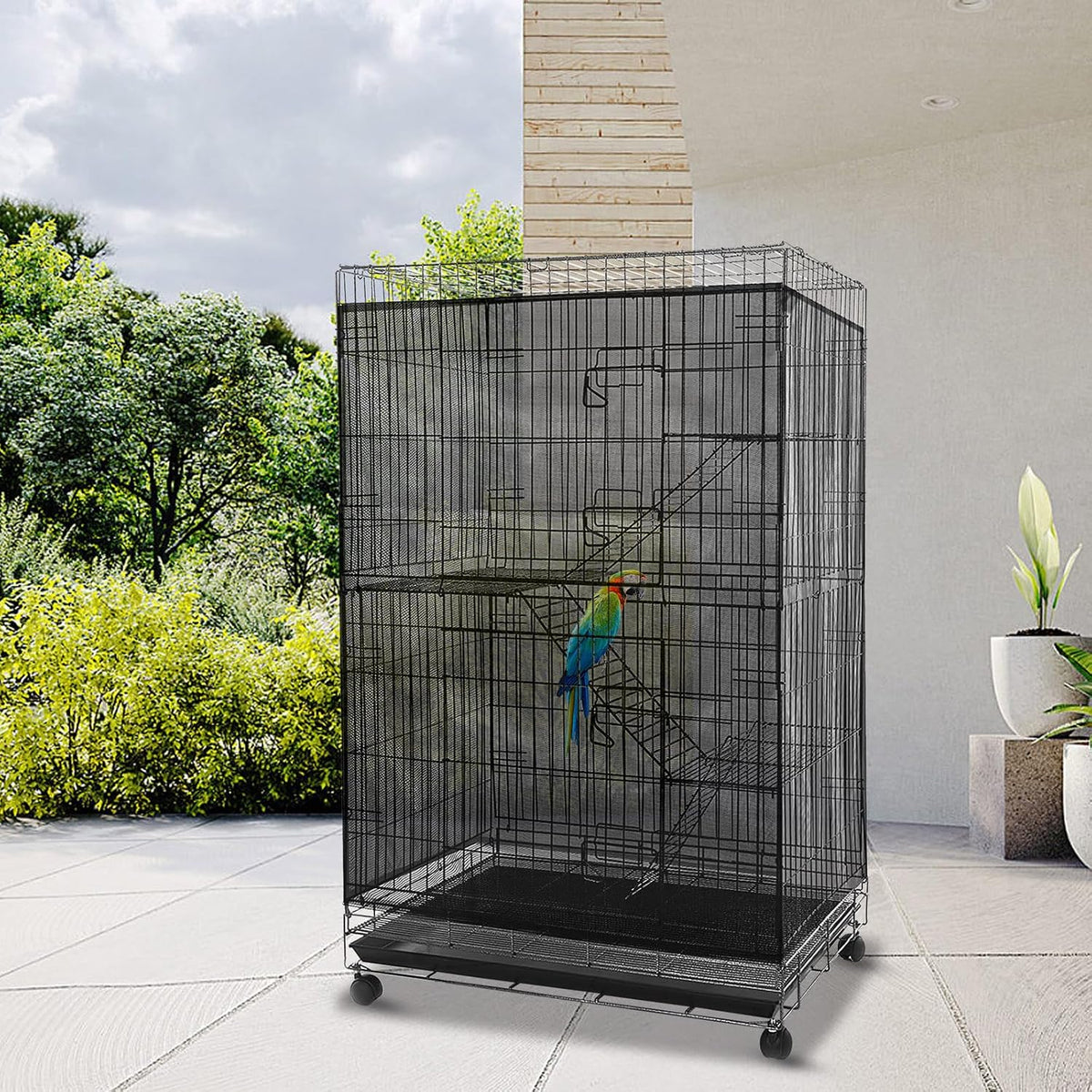 Black nylon mesh seed catcher netting folded for storage and easy machine washing