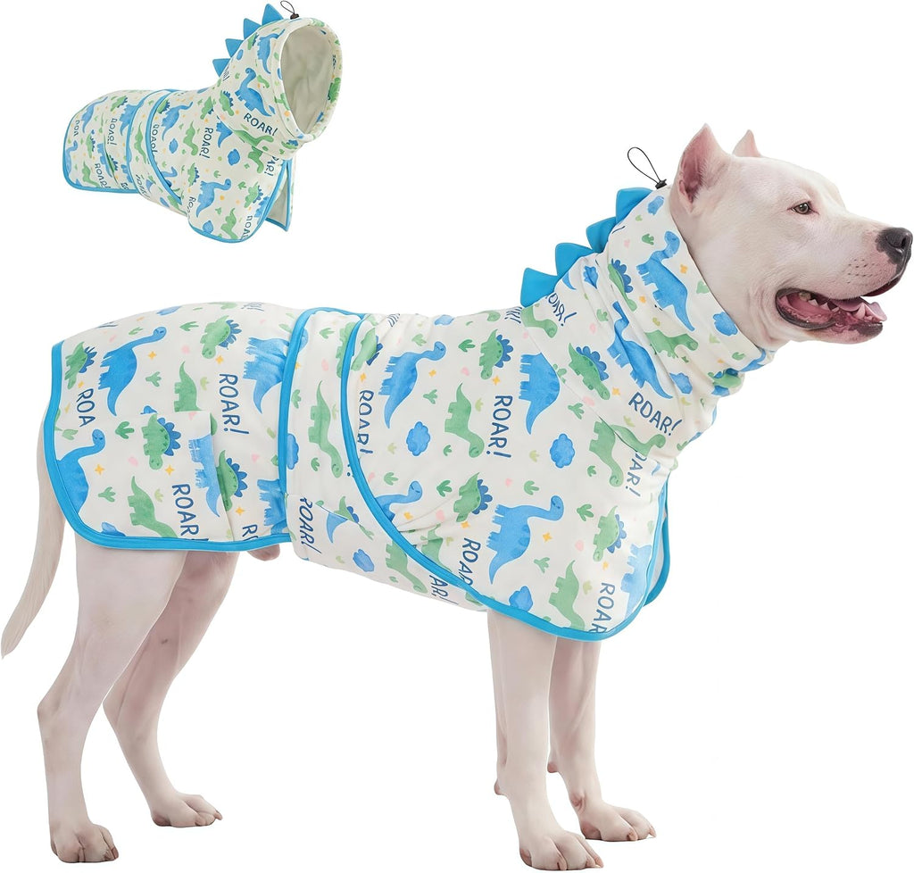 LovinPet 3in1 Dog Warm Winter Coat & Bathrobe, Hooded Dinosaur Fleece, Lightweight HighLoft, Absorbent Knit, Quiet HookandLoop, WindBlocking Edges, Dog Robes for Medium & Large Dogs, Green,M - Image 15
