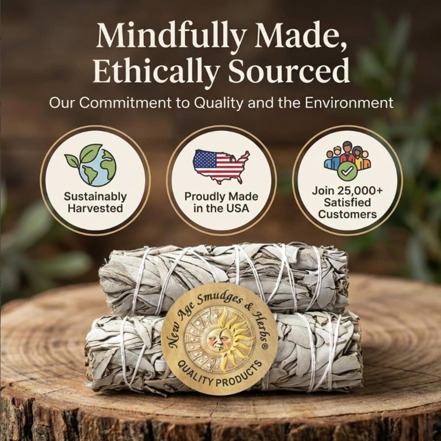Premium clean burning California sage smudge stick close up texture