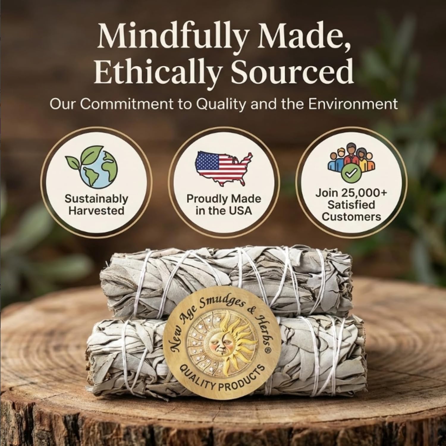 Premium clean burning California sage smudge stick close up texture