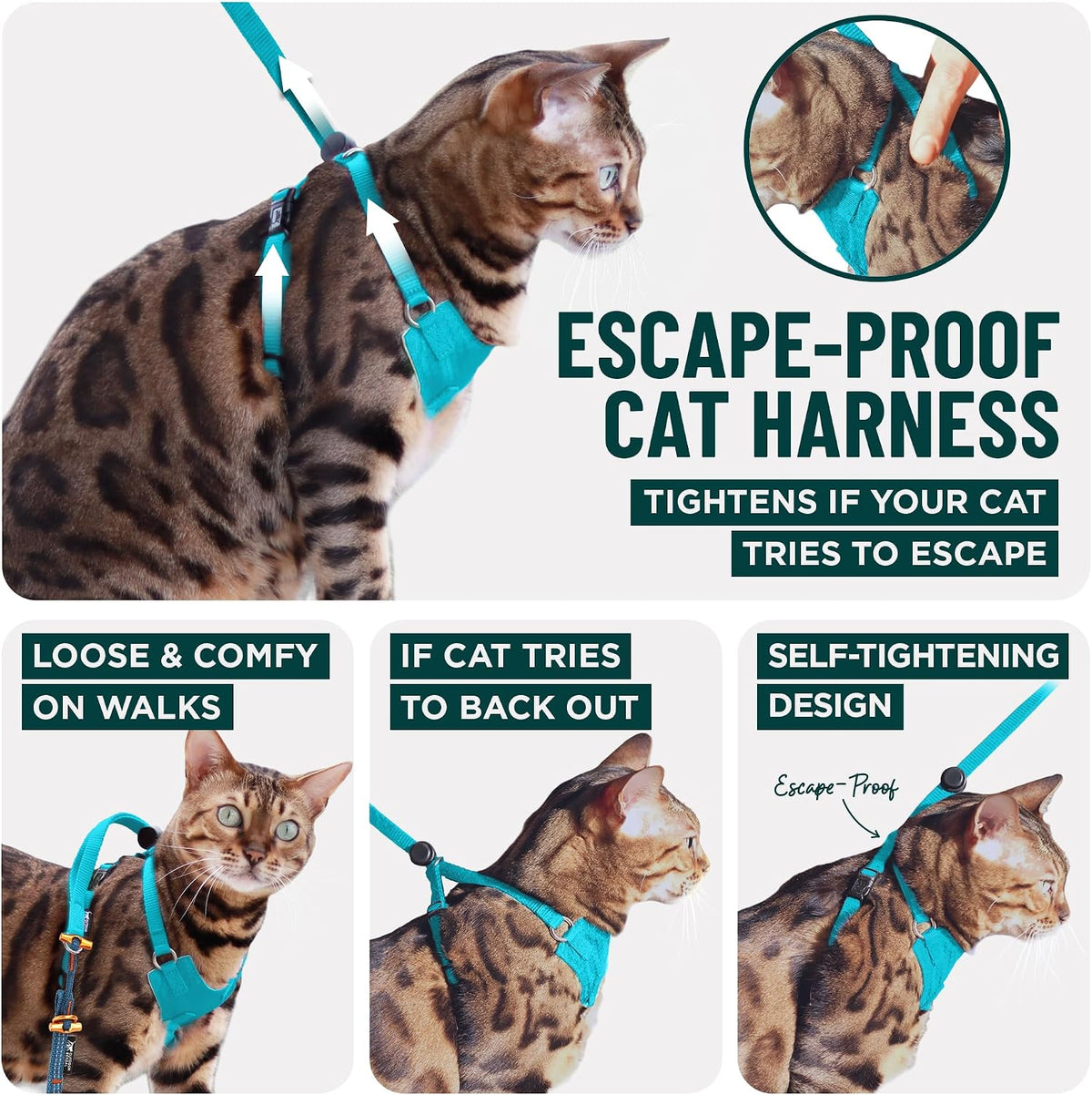 Houdini(TM) Escape Proof Cat Harness and Leash (Black, M/L) - Image 2