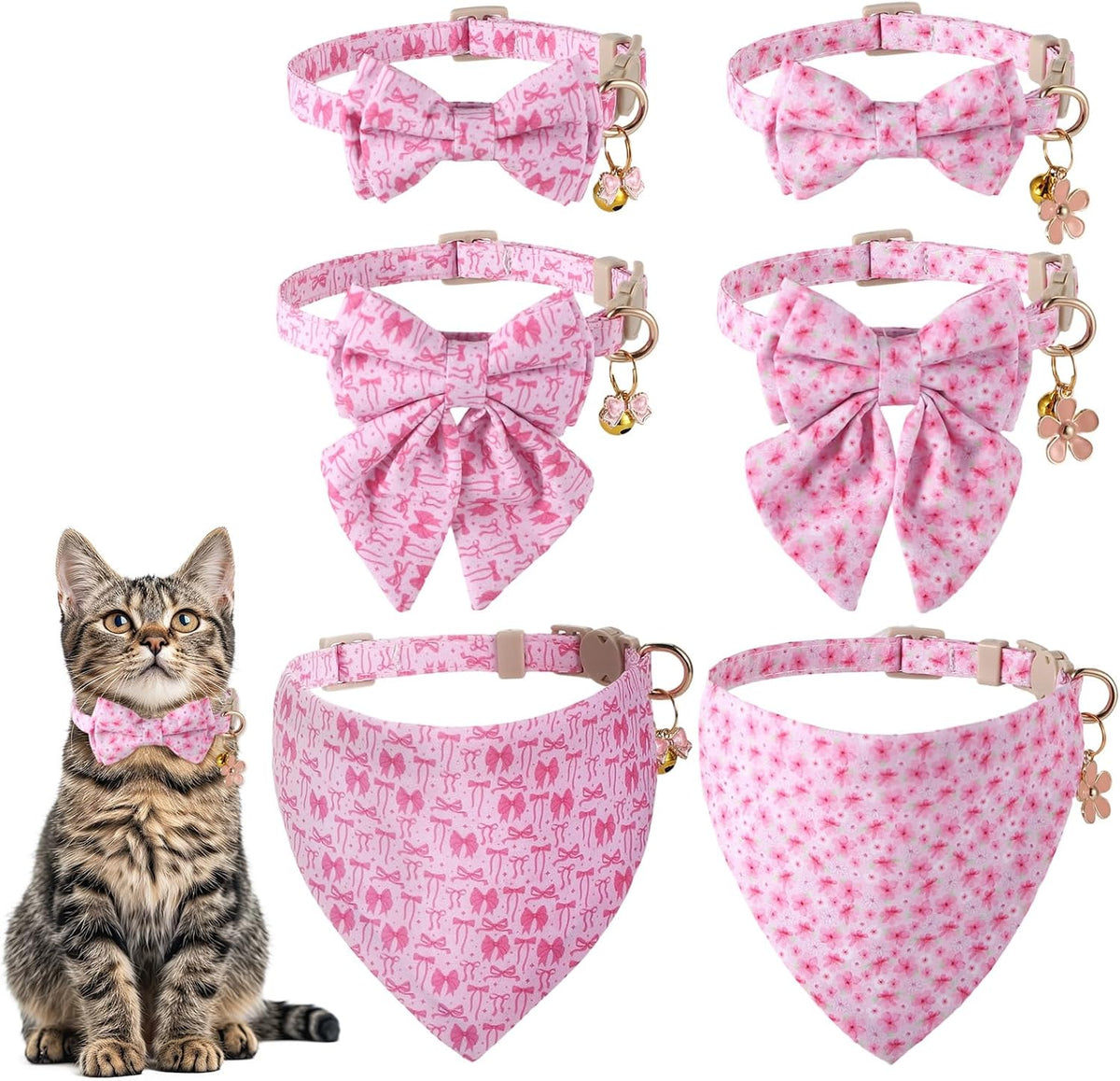 6 PCS Cat Collars with Bow Tie and Bell,Cat Collars Plaid,Breakaway Adjustable Cat Bow Tie Collars,Cute Bow Tie Suitable for Kittens Or Certain Puppies Mixed Colors - Image 10