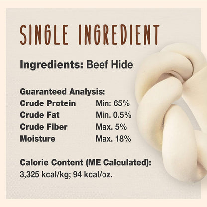 Premium 100% real beef hide five inch donut bone showing the thick high quality cattle hide strands.