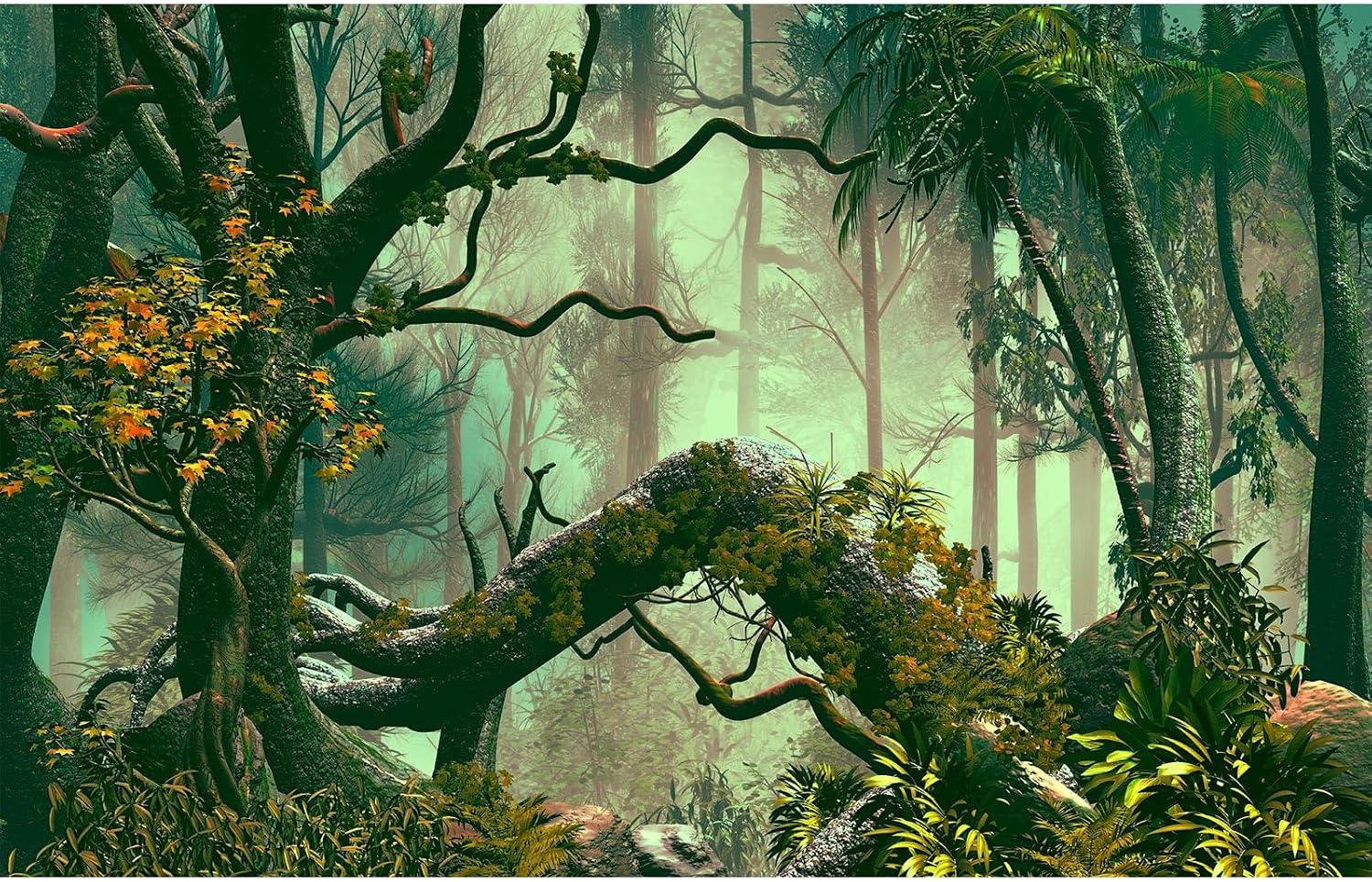 Mystical Dark Forest Aquarium Background Fantasy Glowing Neon Light Forest World Terrarium Background Mysterious Foggy Forest with Path Fish Tank Background Forest Aquarium Backdrop 36x18in - Image 11