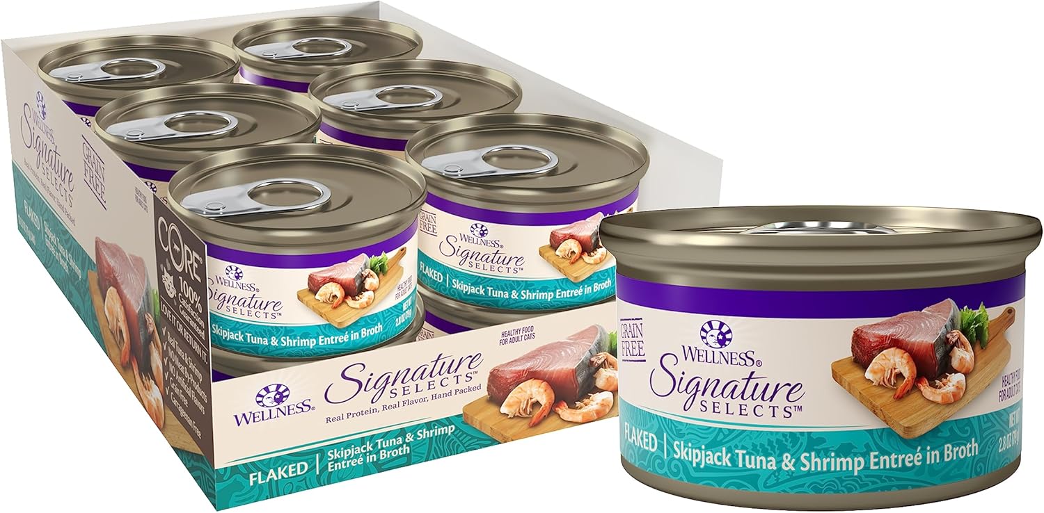Wellness CORE Signature Selects Flaked Adult Canned Wet Cat Food, Natural, Protein Rich, Grain Free, Skipjack Tuna and Wild Salmon Entre Recipe, 2.8 oz, Pack of 12 Cans - Image 15