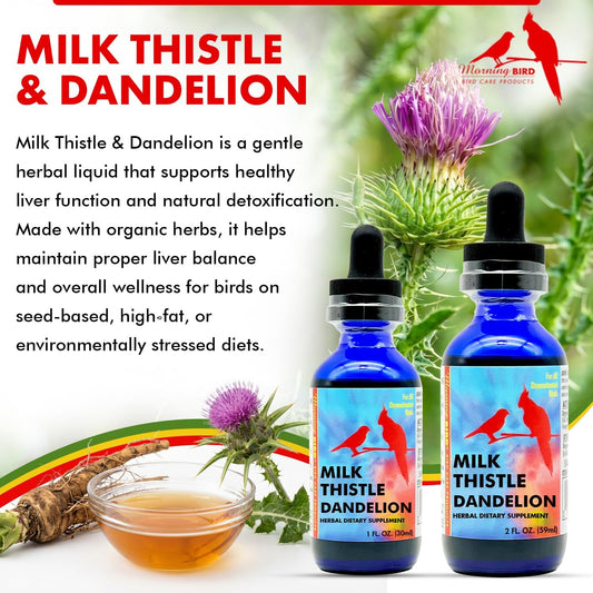 Morning Bird avian liquid detox supplement packaging showing organic ingredients list