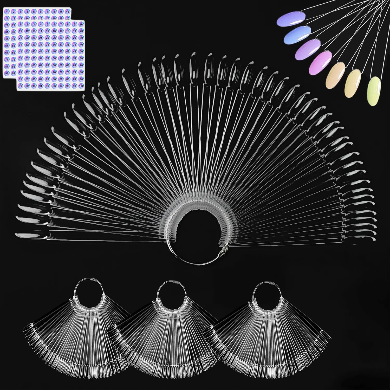 Novsix 200 pieces clear nail swatch sticks display set