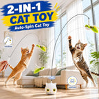 CATPICK automatic flying bird toy attached to a glass window with a cat playing