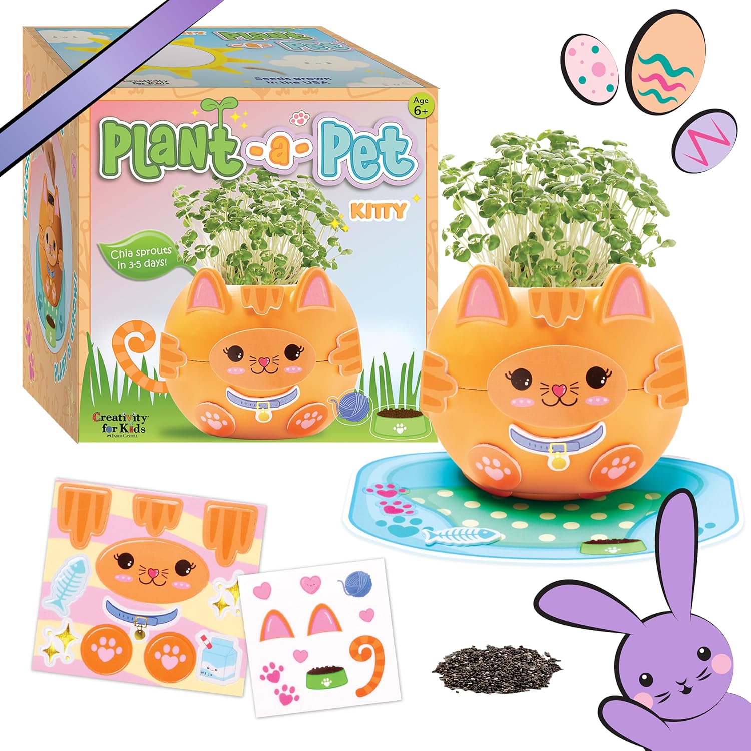 Creativity for Kids Plant-A-Pet Kitty craft kit front view showing the orange cat planter and packaging.