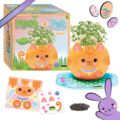 Creativity for Kids Plant-A-Pet Kitty craft kit front view showing the orange cat planter and packaging.