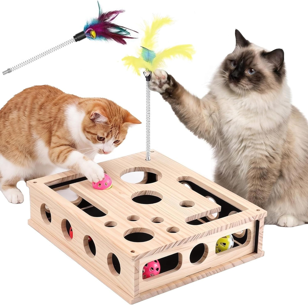 RoadAlchemist cat claw saver box front view interactive wooden puzzle for indoor cats