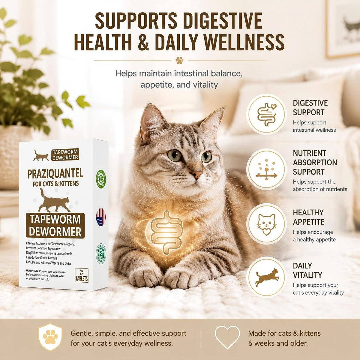 Elanco feline deworming pills with clear active ingredient description