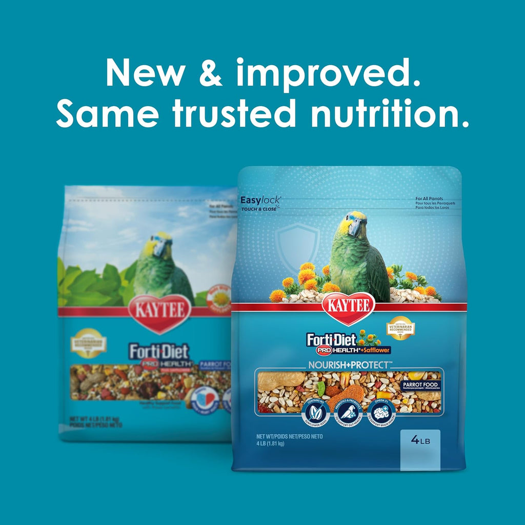 Kaytee parrot food bag back packaging details and ingredients