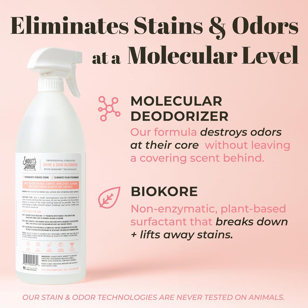 Cruelty free pet mess cleaner by Skouts Honor for indoor upholstery
