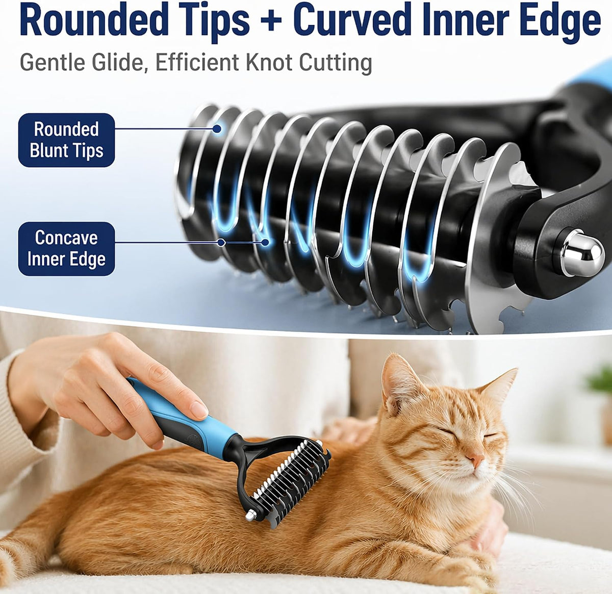 Sodknow Tiktrove 2-in-1 double-sided detangling comb close up on stainless steel blades.