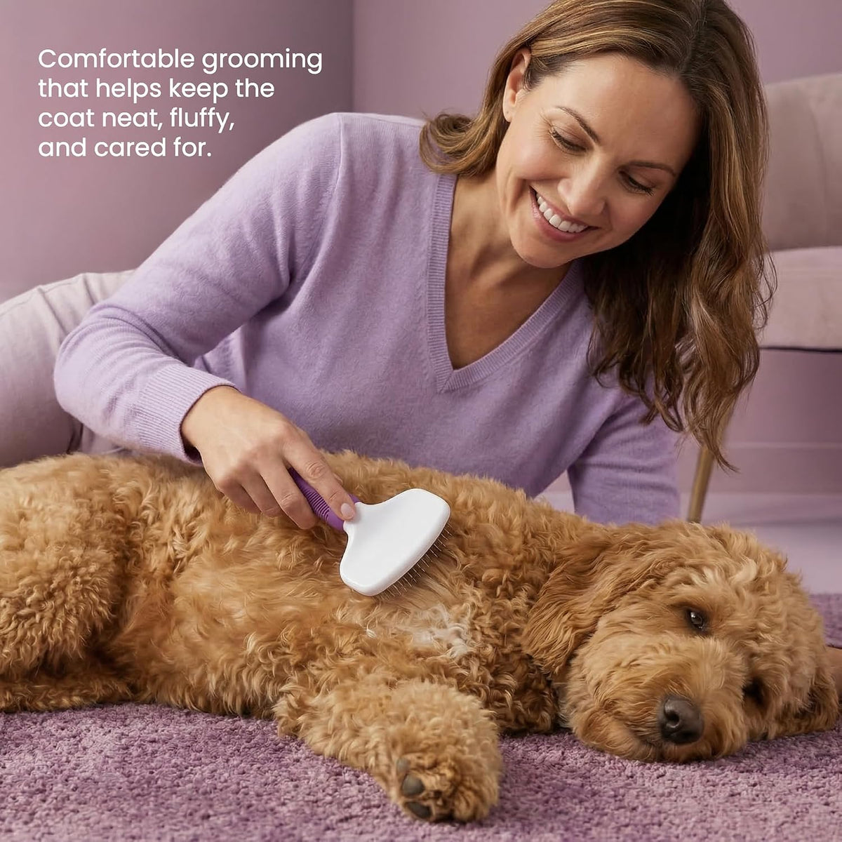 Poodlie doodle coat grooming slicker brush in purple