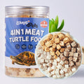 Loves4Pets Freeze Dried Turtle Food front view container showcasing the 4 in 1 meat blend protein treats