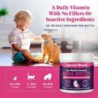 Healthy domestic cat enjoying food mixed with Special Breed daily multivitamin.