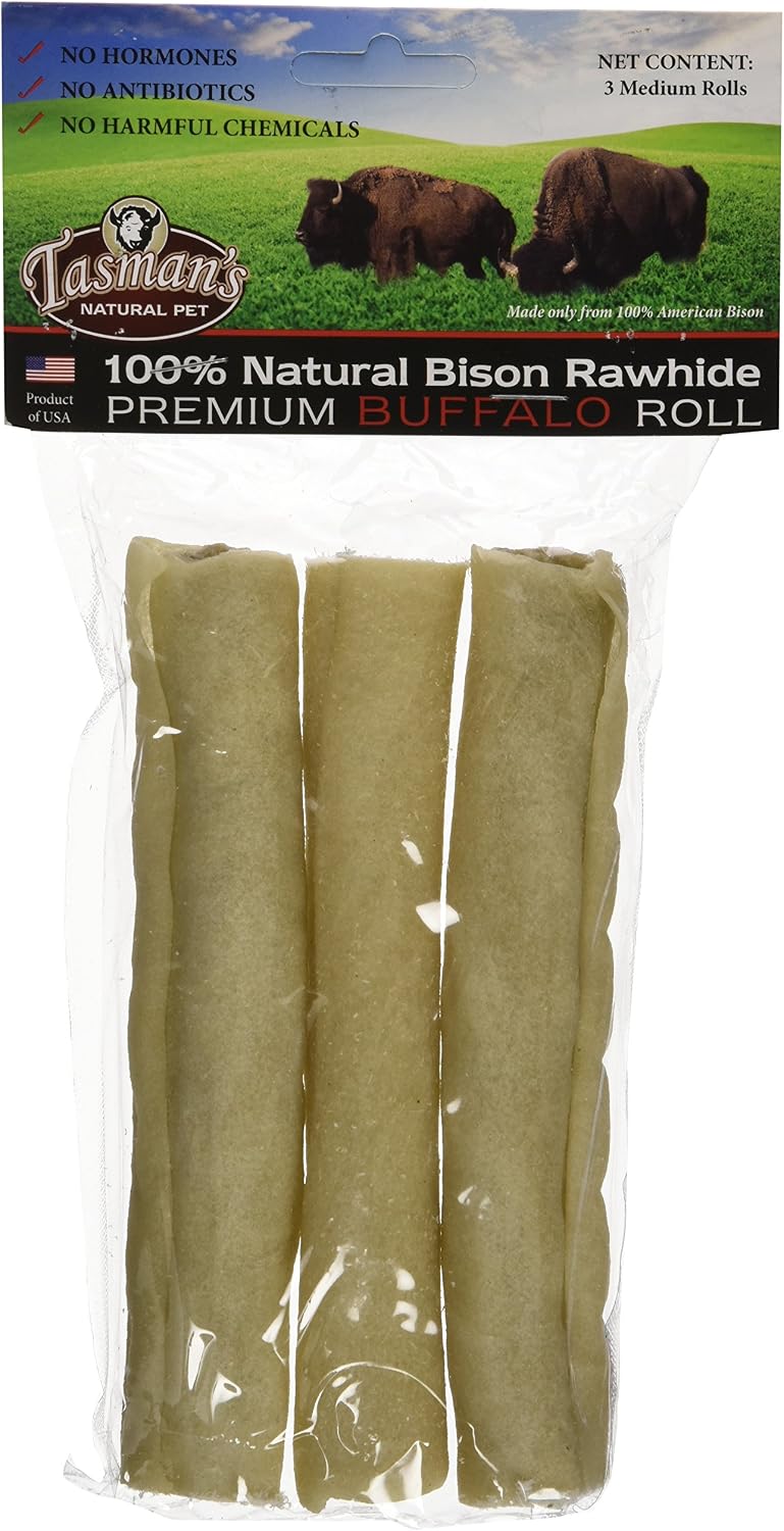 Natural chemical-free dog chew rolls close-up texture highlighting thick buffalo hide quality.