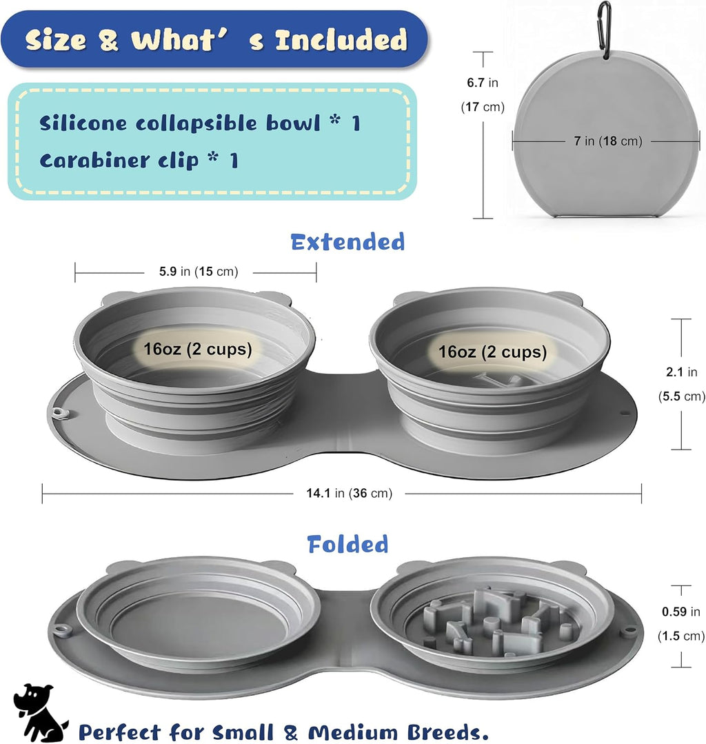 Food grade BPA free silicone double dog bowl set up for small medium pets