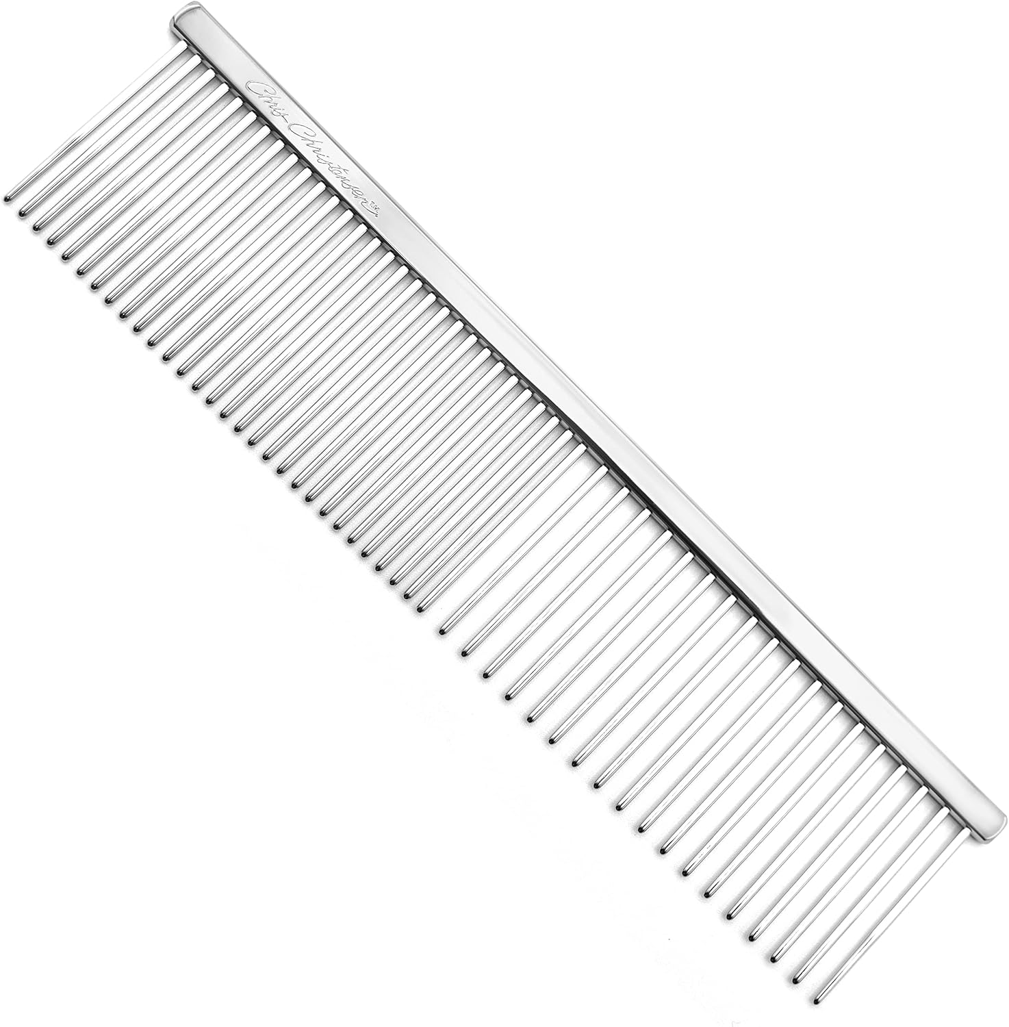 Chris Christensen 000 7.5 in. Greyhound Style Fine/Coarse Colored Butter Comb, Groom Like a Professional, Rounded Corners Prevent Friction and Breakage, Solid Brass with Steel Teeth, Chrome Finish - Image 14
