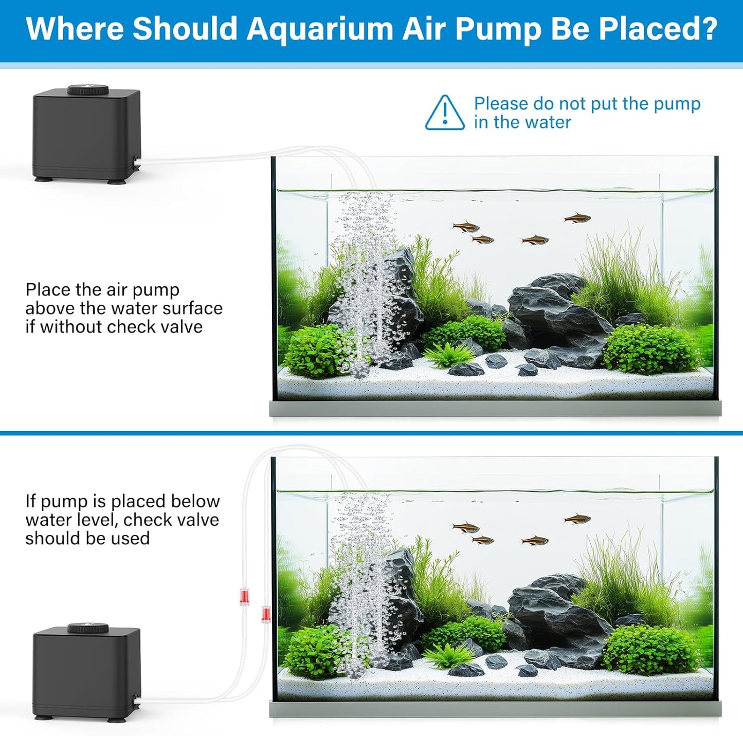 Close up of Hygger quiet aquarium air pump shockproof base
