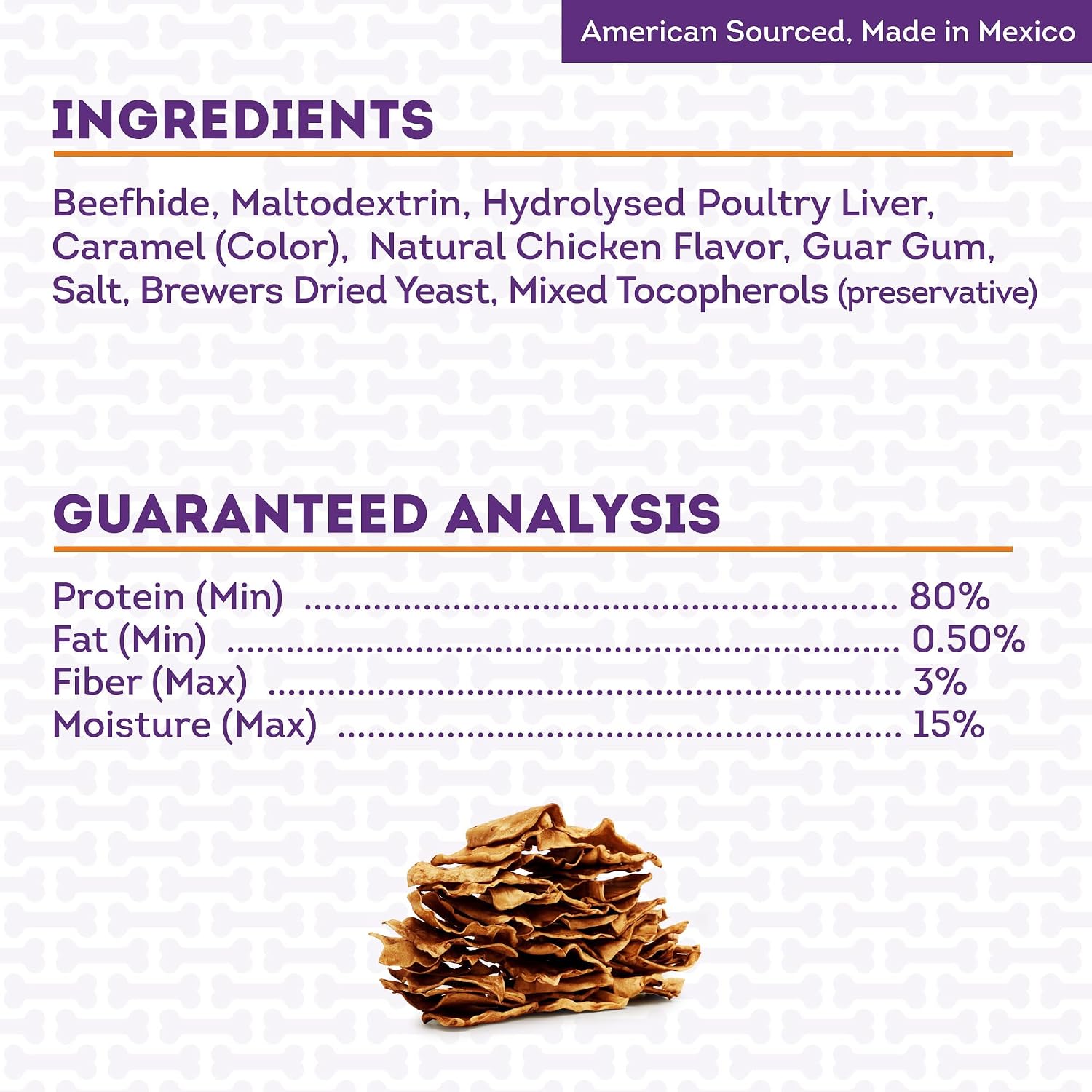 Gluten free chicken basted long lasting rawhide chips for large dogs.