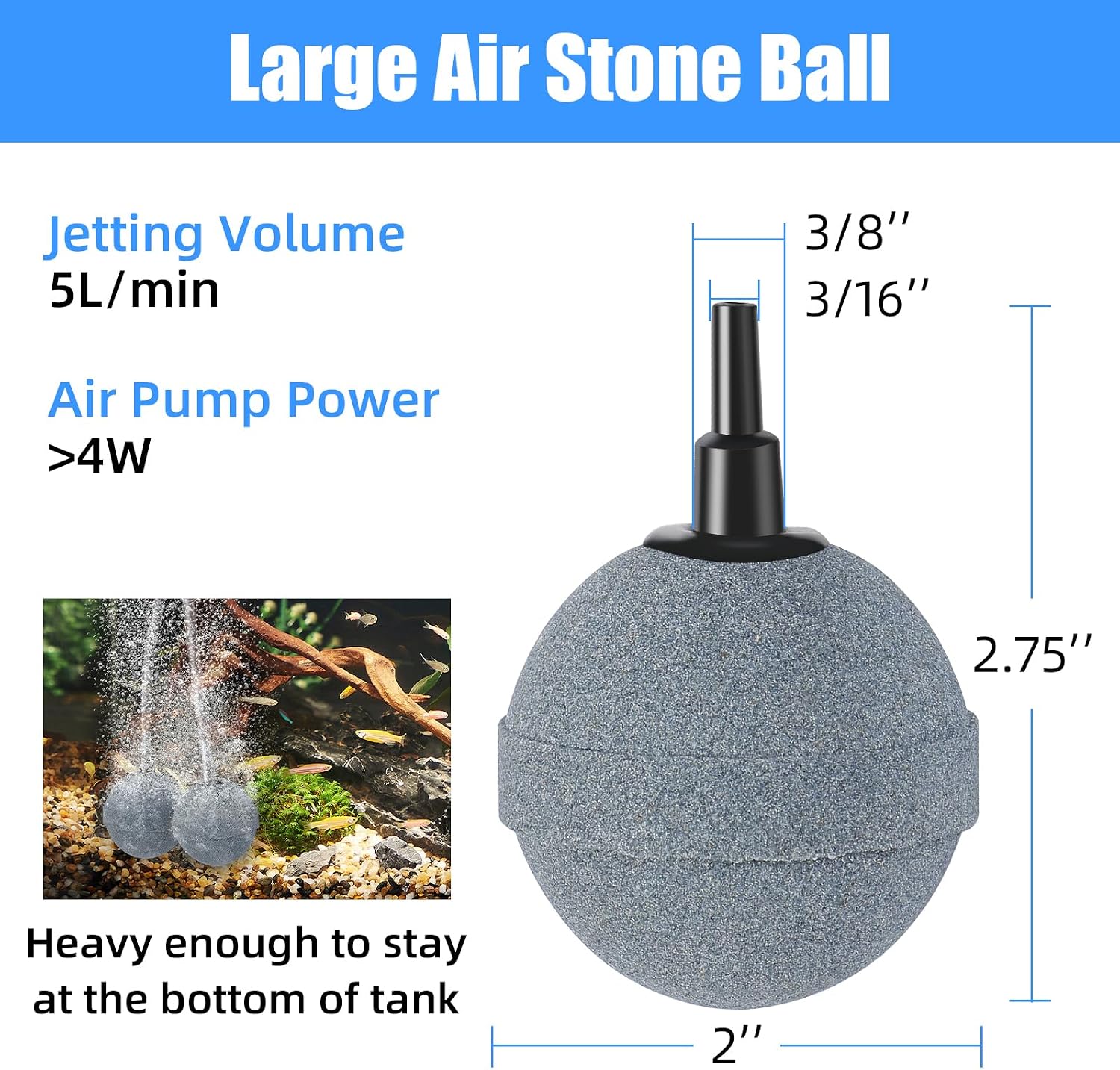 Aquaneat grey bubble ball air stones showing plastic connector outlets close up