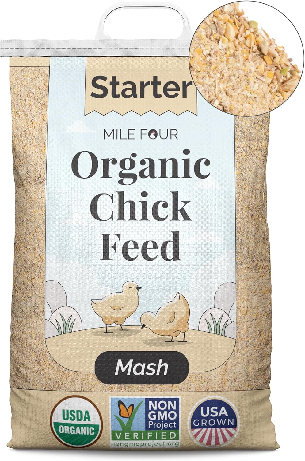 Mile Four Organic Chicken Feed - Starter Chick Mash, Non-GMO, USA Grown, 21% Protein, Corn-Free, Soy-Free, Non-Medicated Chick Feed, 2 lb Sample - Image 10