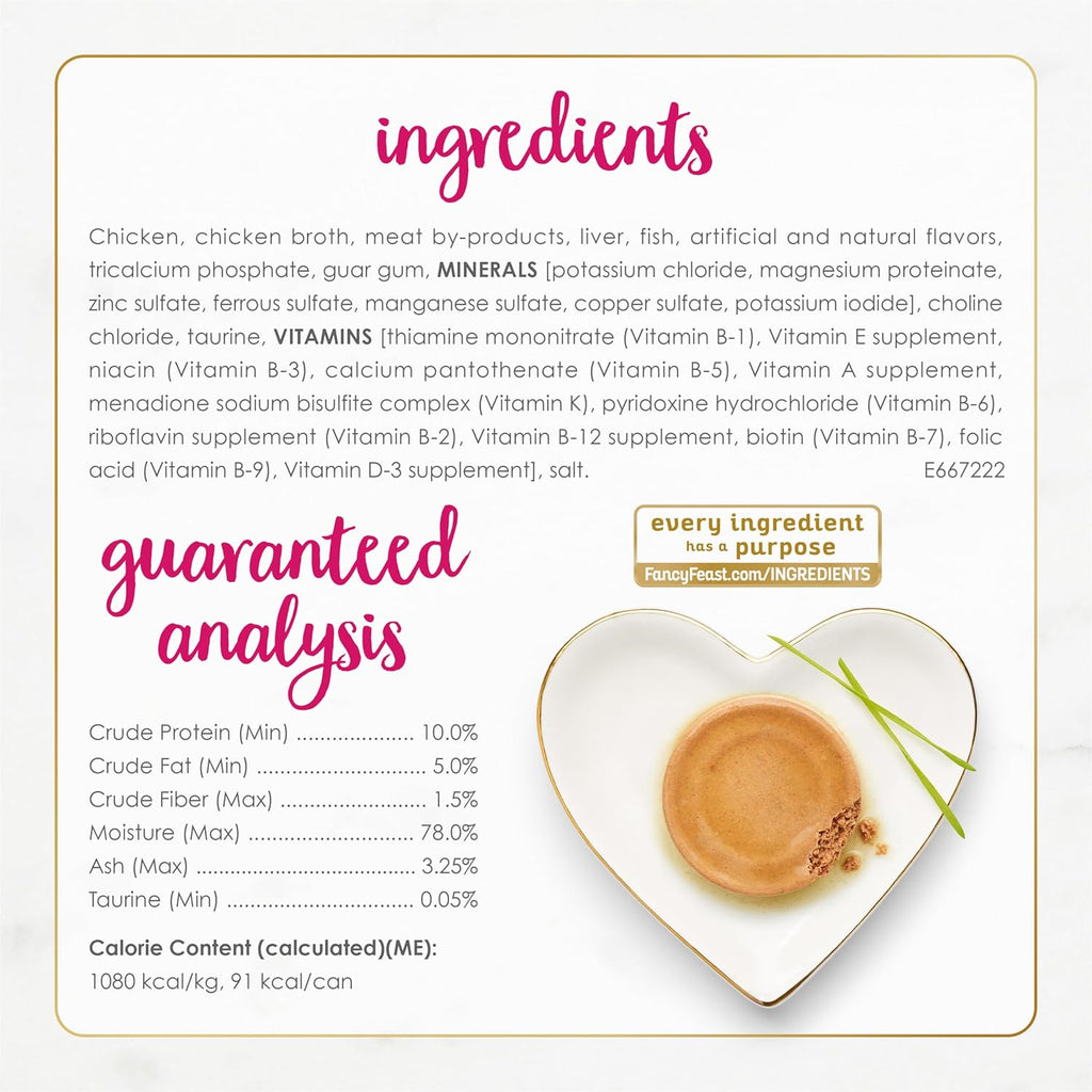 Fancy Feast case container displaying nutritional information