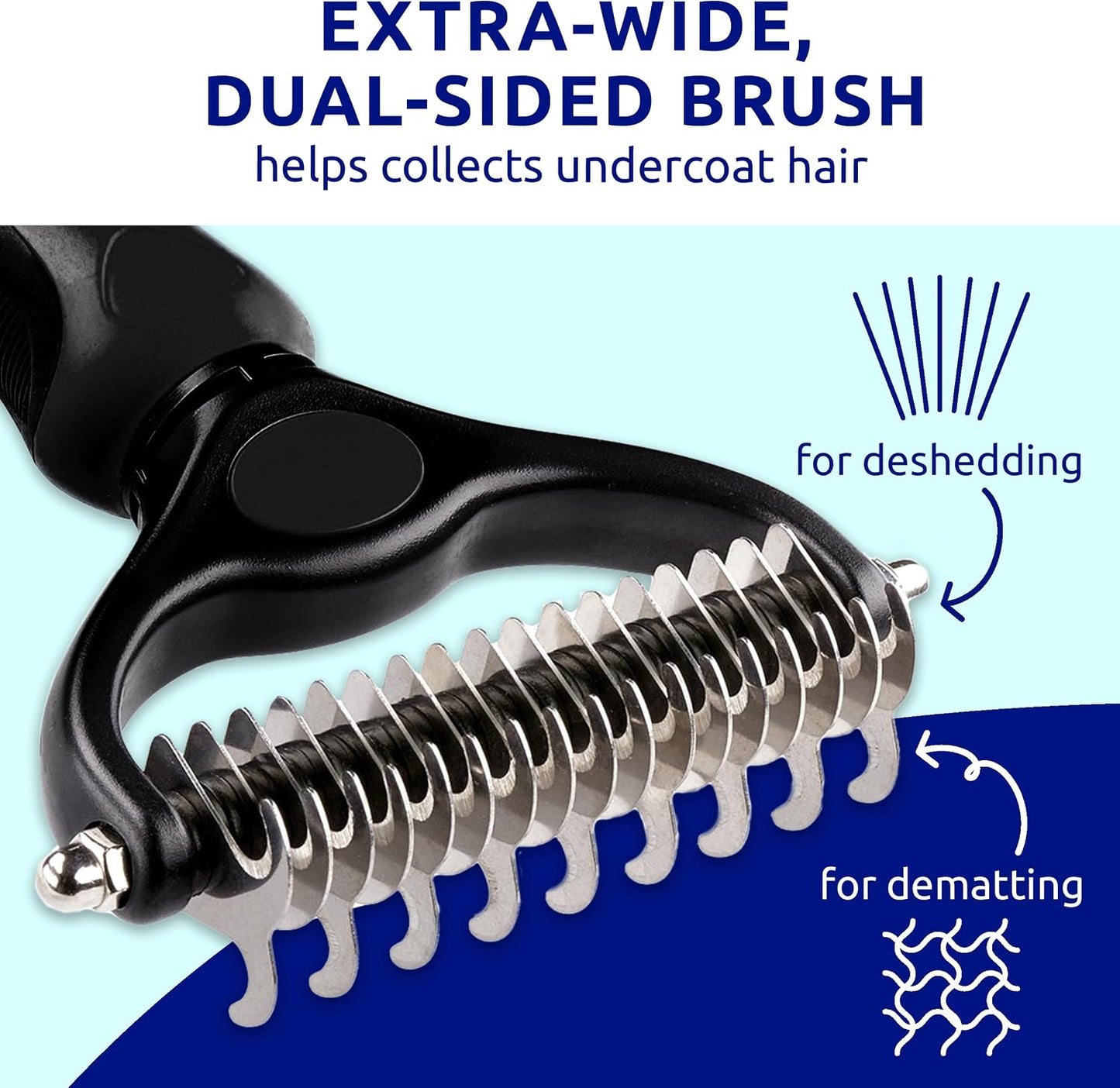 Pat Your Pet dog brush showing 9-teeth dematting side