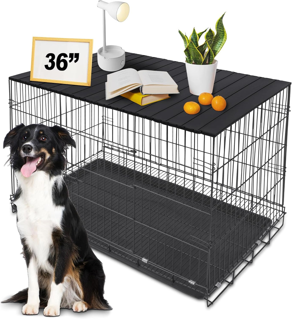 Dog Crate Topper Metal with Magnets for 36 Inch Crate - Aluminum Foldable Dog Kennel Topper Decorative Storage Pet Crate Table Walnut (Only Topper) - Image 12