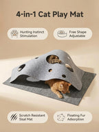 Indoor adult cat peeking through the customizable hide and seek holes.