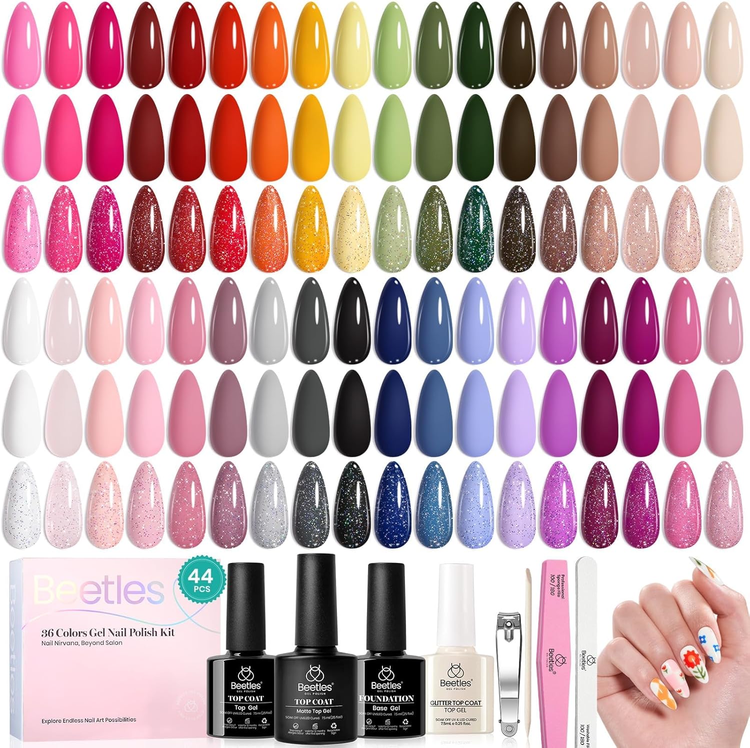 Beetles 44 piece gel nail polish kit front view