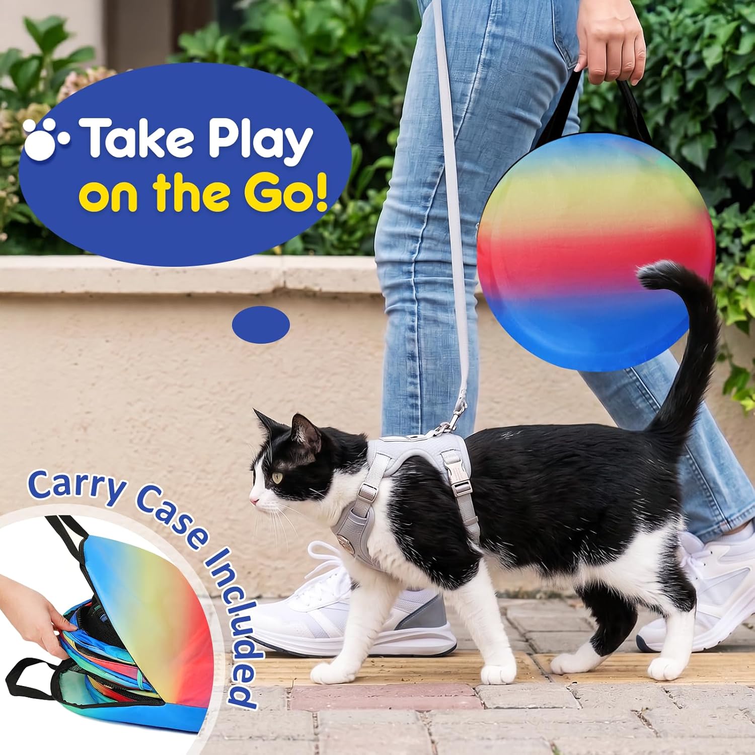 Interconnected cat play tent and circular tunnel showing secure zippered connections for small animals.