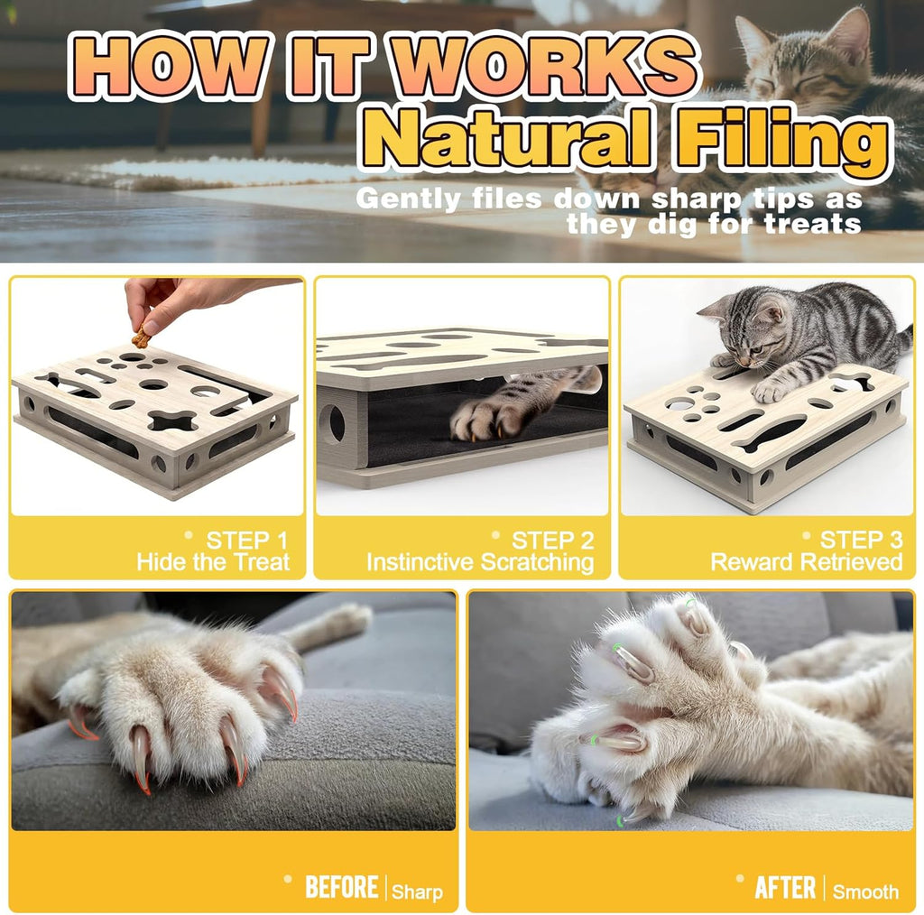 Stress-free cat scratcher box with abrasive sandpaper liner for natural claw care