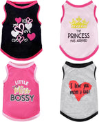 Pistha 4 pack sleeveless dog shirts front view with heart prints
