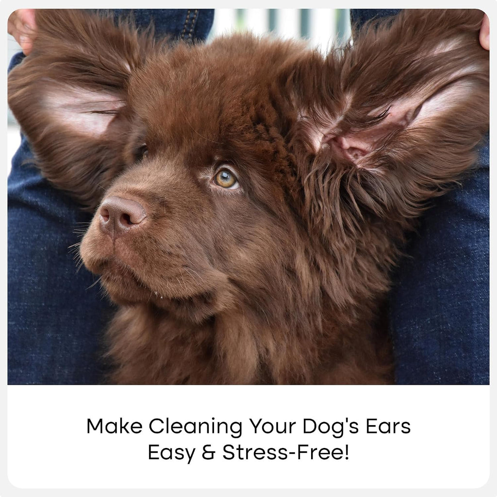 Hypoallergenic pet ear cleaner wipe placed on a human finger