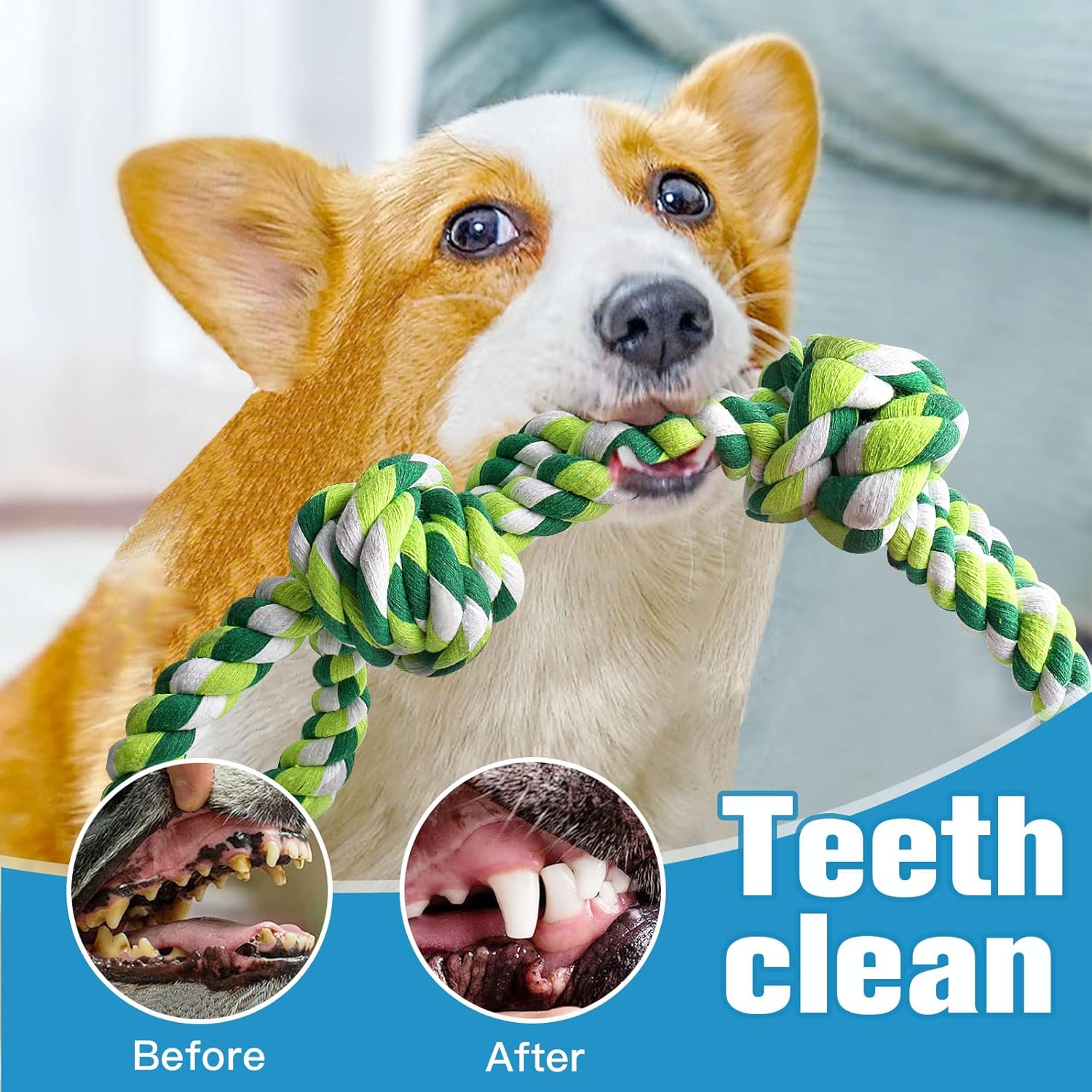 UPSKY natural cotton dog rope toys for medium and large breeds dental cleaning