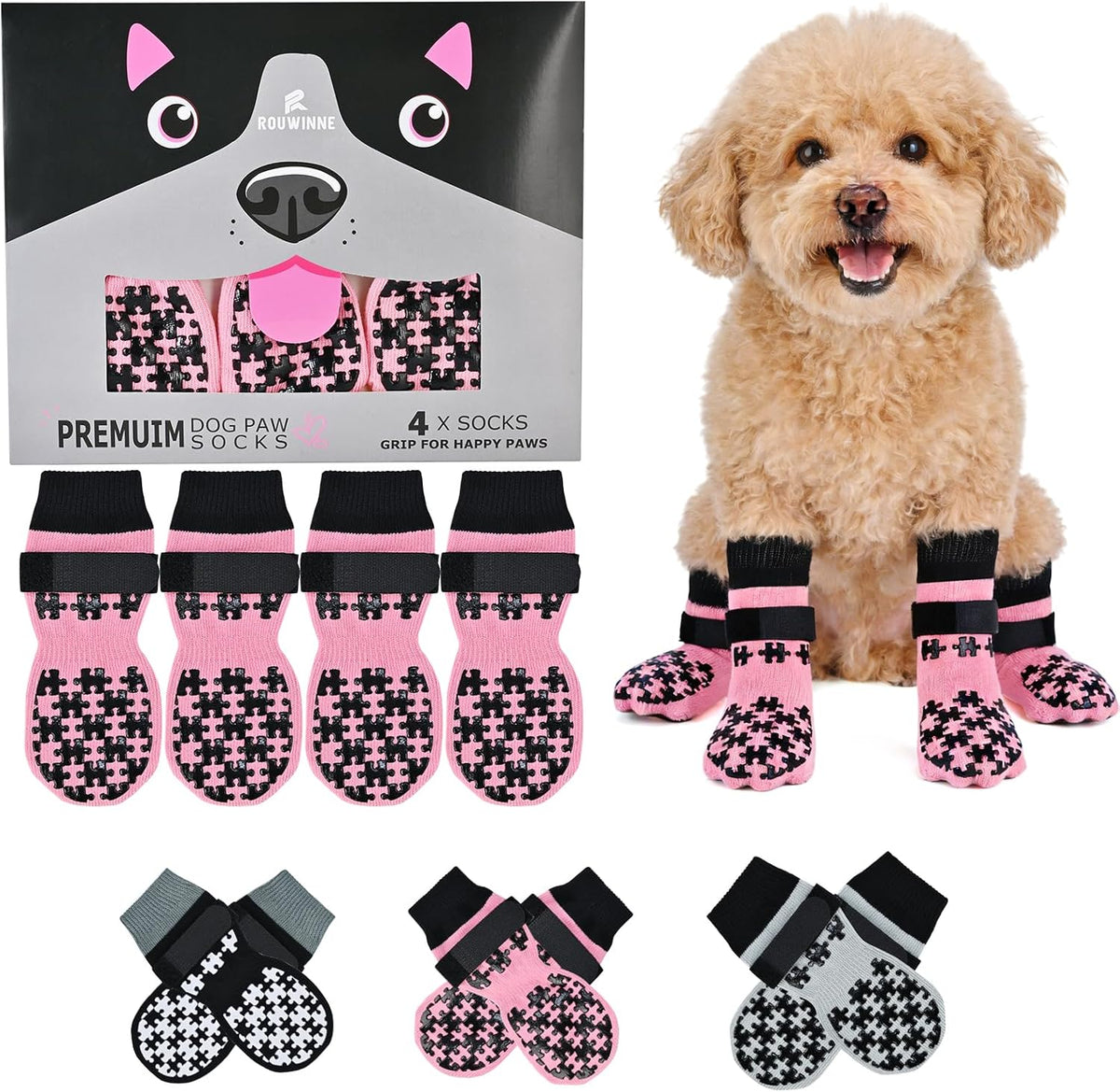 Dog Grippy Socks for Senior Dog - Double Side Dogs Booties to Prevent Licking, Boots & Paw Protectors for Hardwood Floors, No Twist Non Slip Socks for Small Medium Large Dogs, Black, L - Image 10