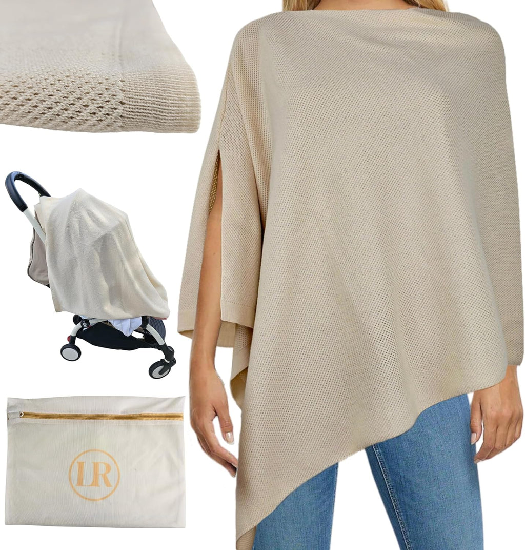 Little Rou Peekaboo knit nursing cover up in beige front view