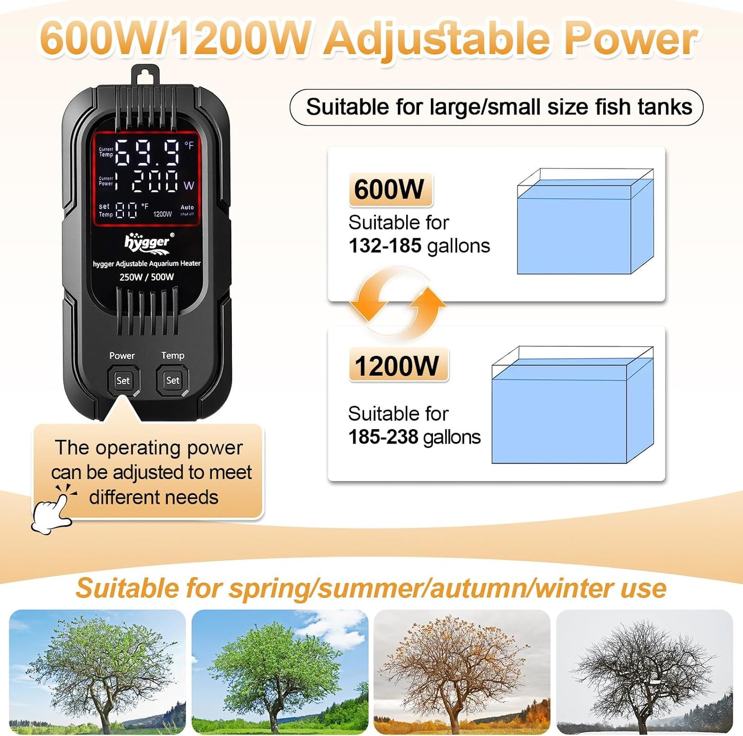 Hygger fish tank heater external digital controller
