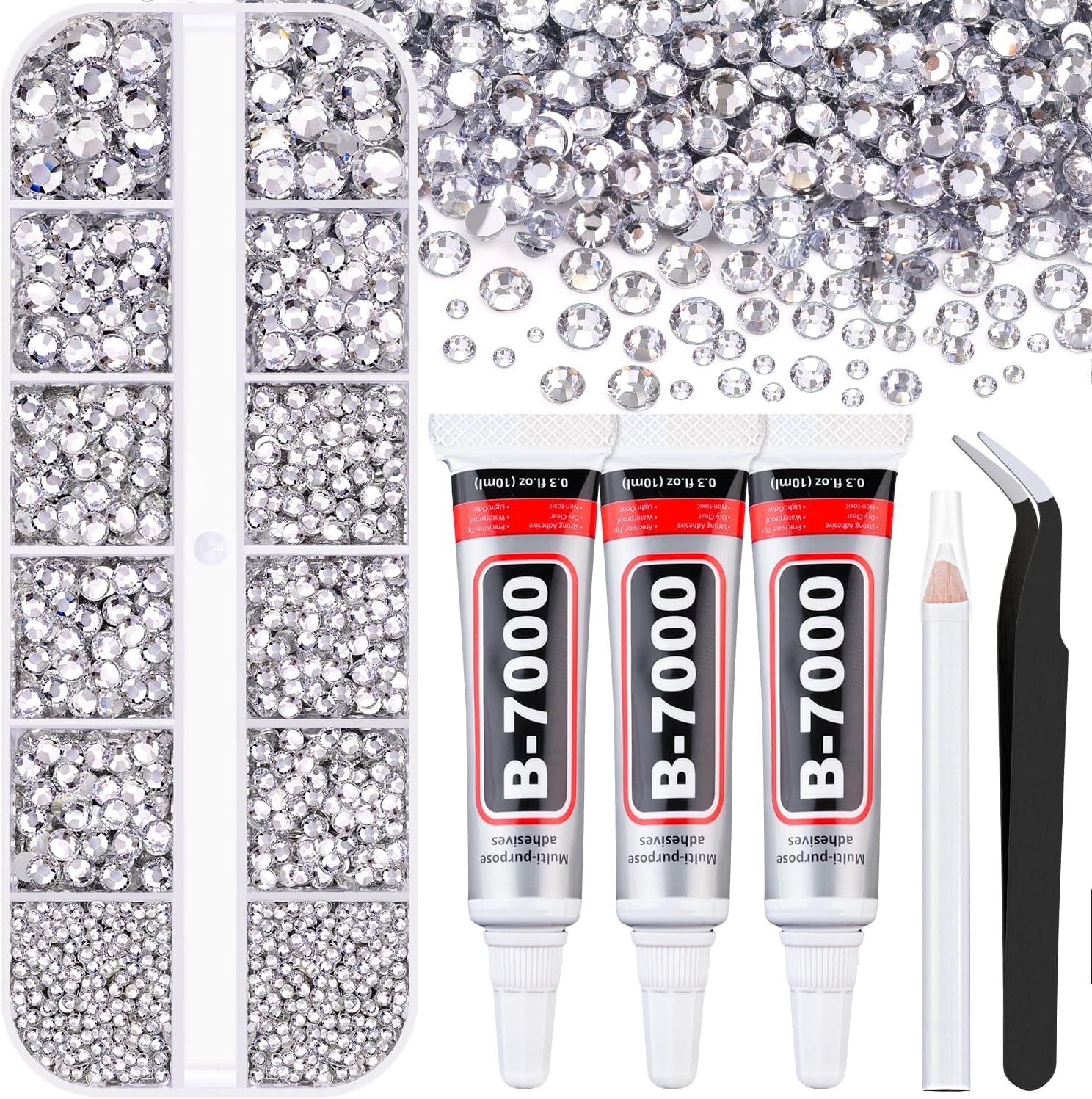 Qiipii resin rhinestones and B7000 glue kit front view