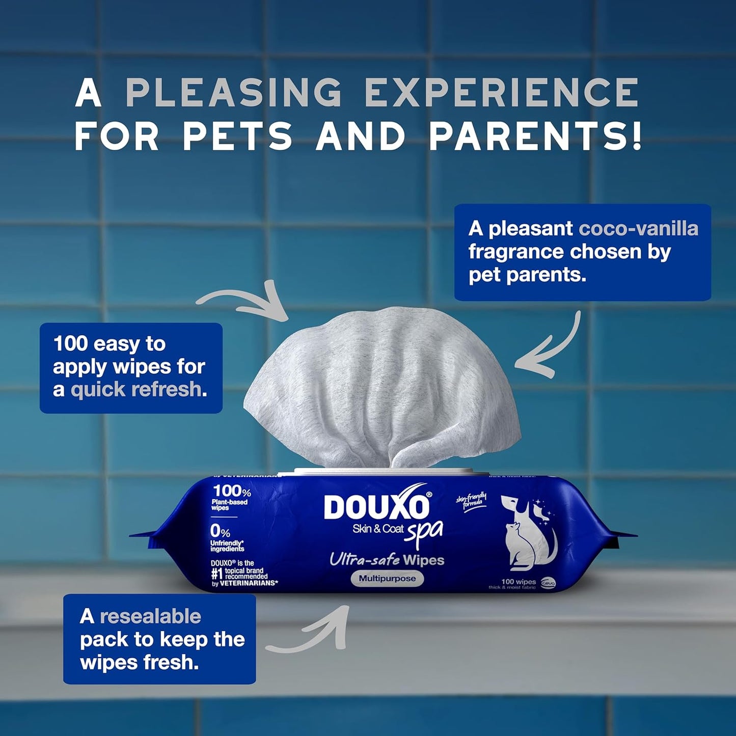 Close up of Douxo skin and coat spa wipes cap mechanism