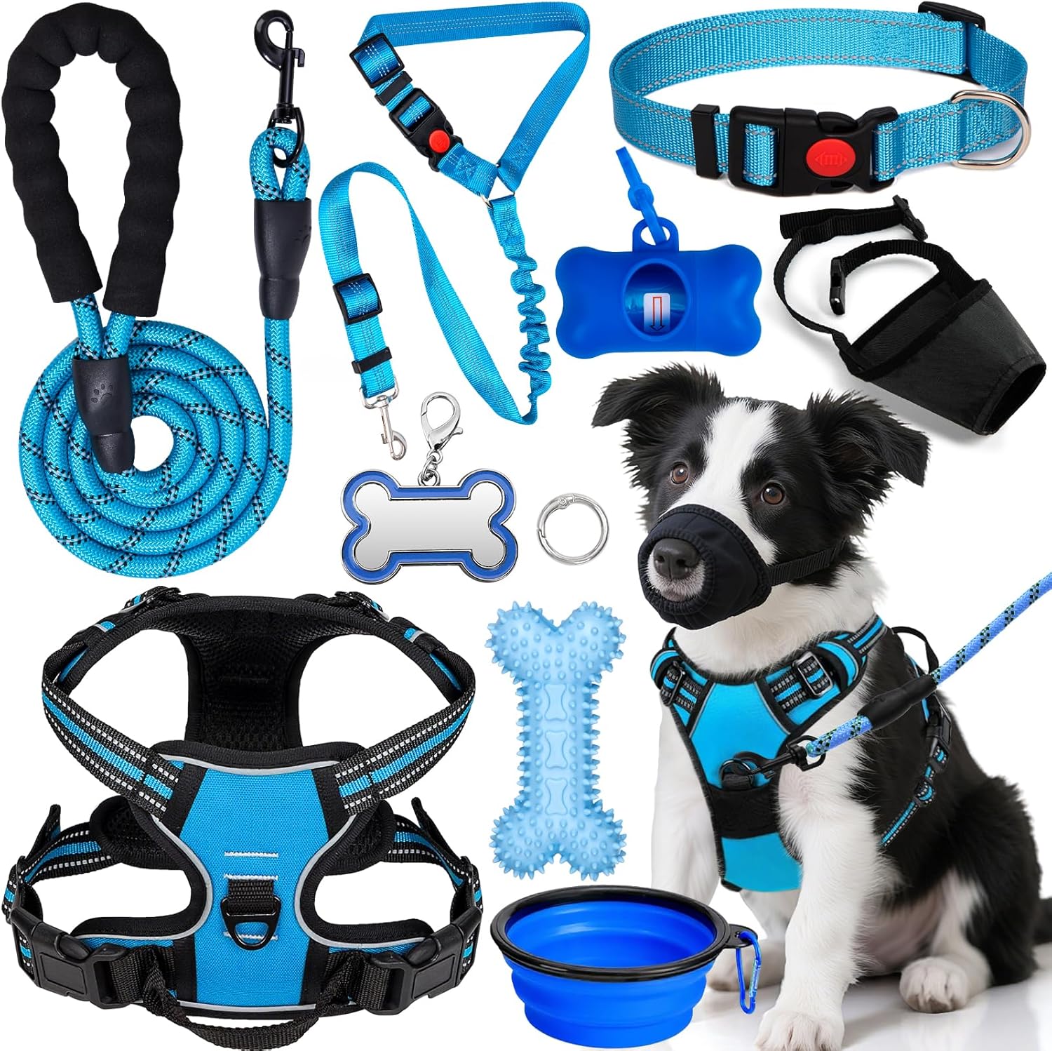 No Pull Dog Harness Adjustable Collar & Leash Set - Dog Halter Harnesses Collapsible Bowls & Poop Bag Dispenser Muzzle ID Tags Toys Fits Small Medium Large Dogs (Pink-M) - Image 9