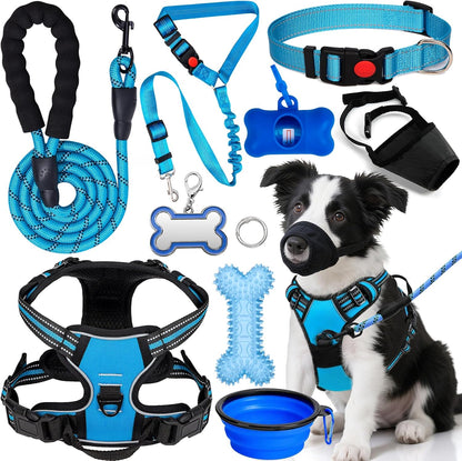 No Pull Dog Harness Adjustable Collar & Leash Set - Dog Halter Harnesses Collapsible Bowls & Poop Bag Dispenser Muzzle ID Tags Toys Fits Small Medium Large Dogs (Pink-M) - Image 9